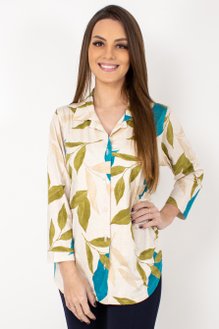 Camisete Dora Manga 7/8 Estampa Folhas