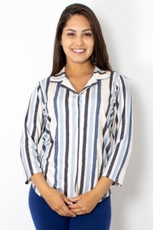 Camisete Dora Manga 7/8 Estampas Listras Azul