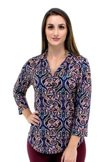 Camisete Manga 7/8 Dora Estampa Floral Azul