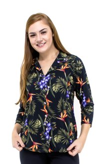 Camisete Manga 7/8 Dora Estampa Floral Black
