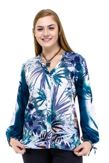 Camisete Manga Longa Gola Padre Estampa Abstrata Azul