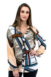 Camisete Manga Longa Gola Padre Estampa Geométrica Nude