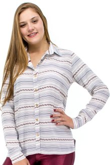 Camisa Manga Longa Laura Estampa Abstrata Branca
