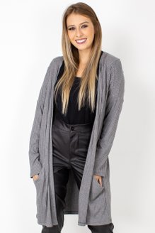 Casaco Gabrielle Alongado Canelado Liso Cinza