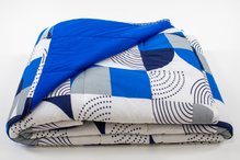 Colcha Malha Casal 210x240cm Estampa geométrica Azul e Cinza