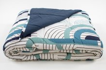 Colcha Malha Casal 210x240cm Estampa geométrica Azul e Verde