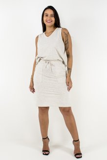 Conjunto Feminino Colete e Saia Liso Bege Mescla