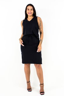 Conjunto Feminino Colete e Saia Liso Preto