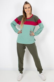 Conjunto Feminino Manga Longa Barra Liso Verde e Rosa