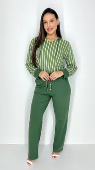Conjunto Feminino Manga Longa Listras