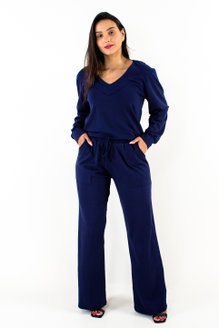 Conjunto Feminino Manga Longa Malhão Liso Marinho