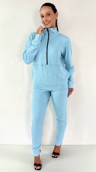 Conjunto Feminino Moletinho Milena Liso Azul Bebê