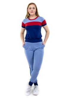 Conjunto Manga Curta Moletin Liso Azul e Vermelho