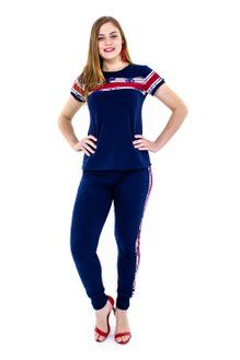 Conjunto Manga Curta Moletin Liso Azul Marinho