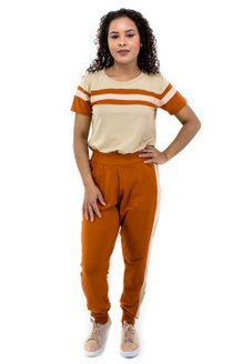 Conjunto Manga Curta Moletin Liso Bege e Laranja