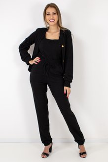Conjunto Manga Longa Feminino Três Peças Preto