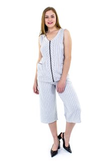 Conjunto Pantacourt Manga Curta Moletin Estampa Listras Branco