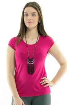 Blusa Manga Curta Básica Celma Viscolycra Lisa Rosa Pink