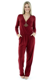 Macacão Manga Longa Viscolycra Liso Bordô