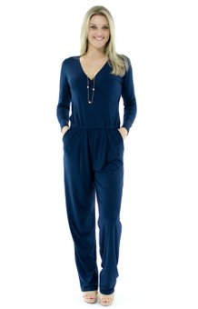 Macacão Manga Longa Viscolycra Liso Azul Marinho