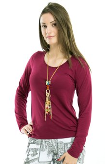 Blusa Manga Longa Decote Redondo Viscolycra Lisa Bordô