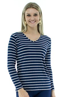 Tuniquete Manga Longa Vera Estampa Listras Azul e Branco