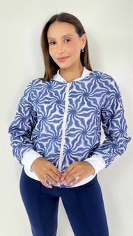 Jaqueta Feminina Bomber Flor Azul