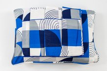 Jogo de Cama Malha Casal 4pçs Estampa Geométrica Azul e Cinza