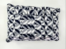 Jogo de Cama Malha Casal Queen 4pçs Estampa Geométrica Azul Marinho e Cinza