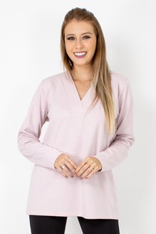 Meia Túnica Manga Longa Jacquard Lisa Rosa Claro