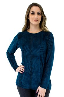 Meia Tunica Manga Longa Plush Trabalhado Geométrico Azul Petróleo