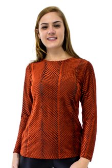 Meia Tunica Manga Longa Plush Trabalhado Geométrico Laranja