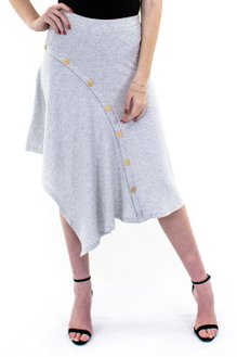 Saia Midi Canelada Lisa Cinza