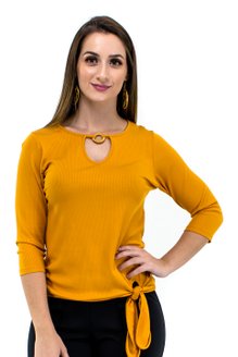 Tuniquete Manga 3/4 Canelada Lisa Mostarda