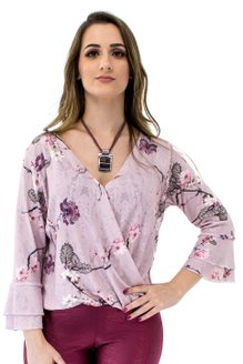 Tuniquete Manga 7/8 Estampa Floral Rose