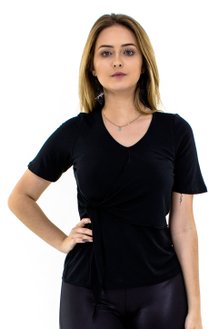 Tuniquete Manga Curta Amarrada Lisa Preta