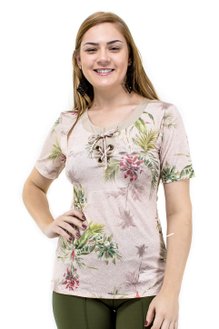 Tuniquete Manga Curta Ilhós Malha Jersey Estampa Floral Nude