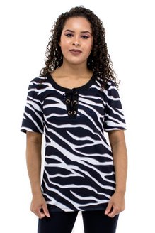 Tuniquete Manga Curta Ilhós Malha Jersey Estampa Zebra