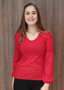  Tuniquete Manga Longa Bufante Canelada Lisa Vermelha