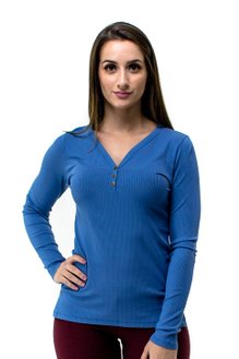 Tuniquete Manga Longa Canelada Lisa Azul