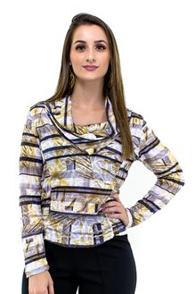 Tuniquete Manga Longa Estampa Abstrata Branca e Amarela