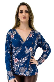 Tuniquete Manga Longa Estampa Floral Azul