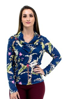 Tuniquete Manga Longa Estampa Floral Azul