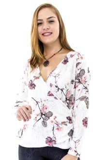 Tuniquete Manga Longa Estampa Floral Branca