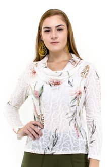 Tuniquete Manga Longa Estampa Floral Branca