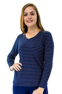 Tuniquete Manga Longa Estampa Listras Azul Marinho