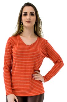 Tuniquete Manga Longa Estampa Listras Laranja