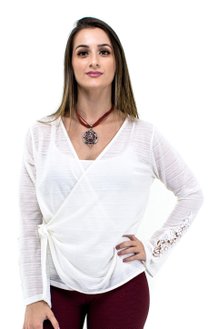 Tuniquete Manga Longa Transpassada Guipir Branca