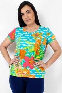 Tuniquete Marinheiro Manga Curta em Malha Viscolycra Estampa Floral