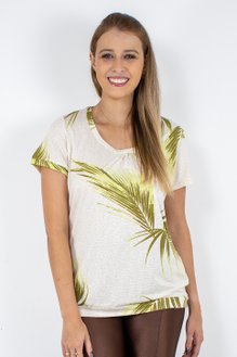 Tuniquete Marinheiro Manga Curta em Malha Viscolycra Estampa Folhas